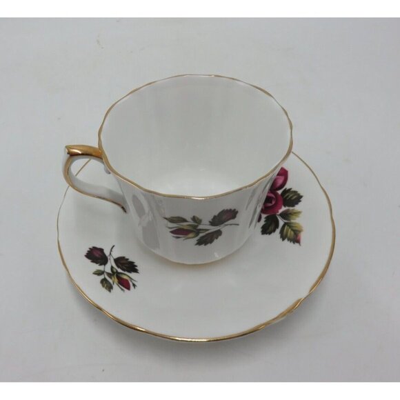 WINDSOR Cup & Saucer Floral Flowers Roses Green and Gold Bone China - Picture 4 of 10